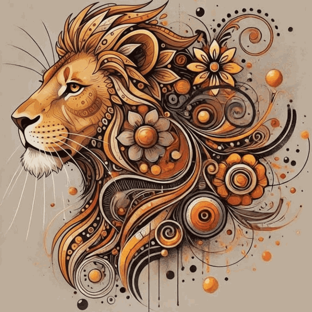 Lion floral embroidery design artwork
