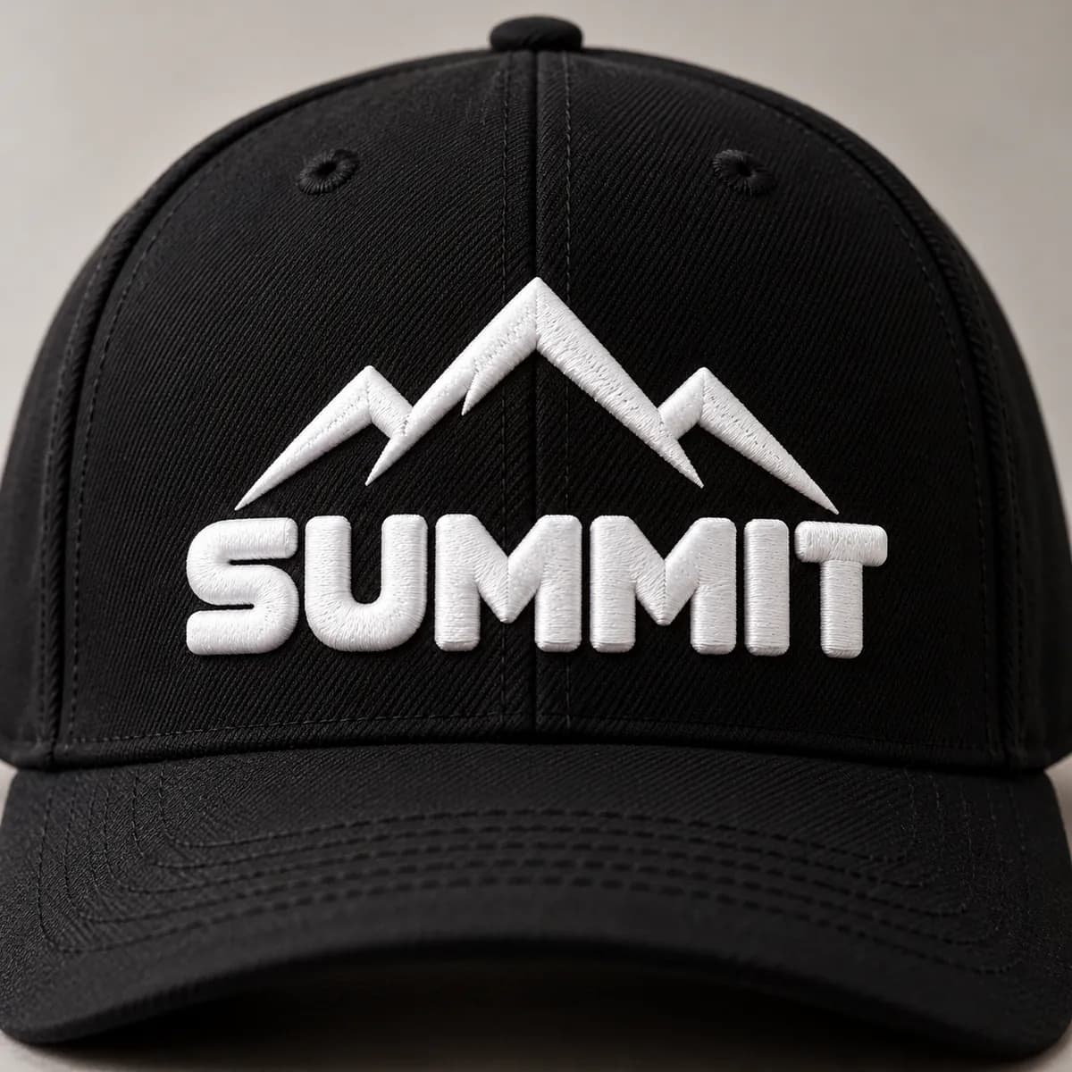 Raised 3D puff embroidery on a cap front