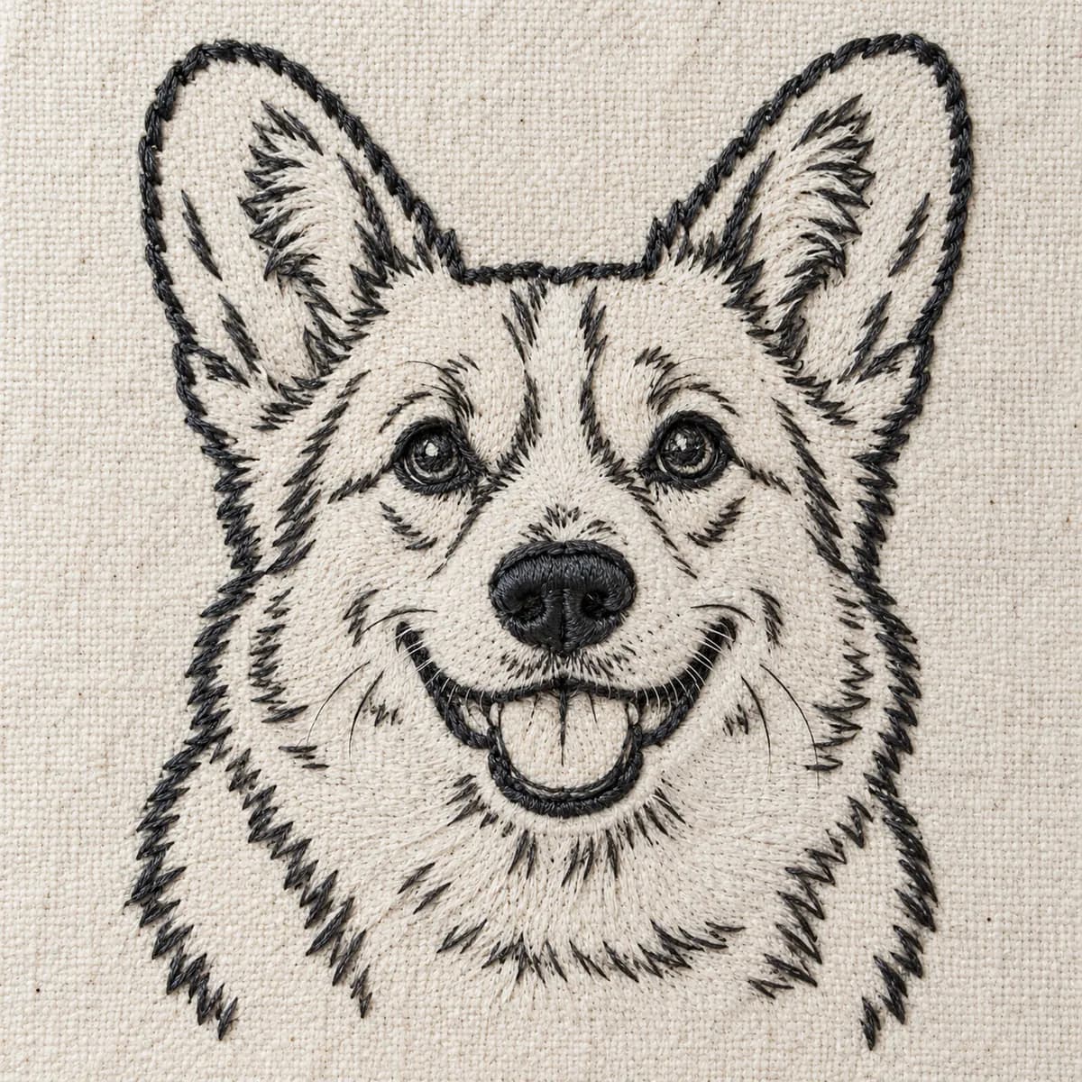 Pet line art embroidery stitched from the photo