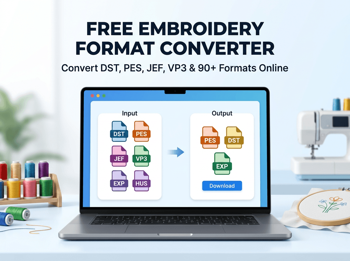 Free Embroidery Format Converter – Convert DST, PES, JEF, VP3 & 90+ Formats Online