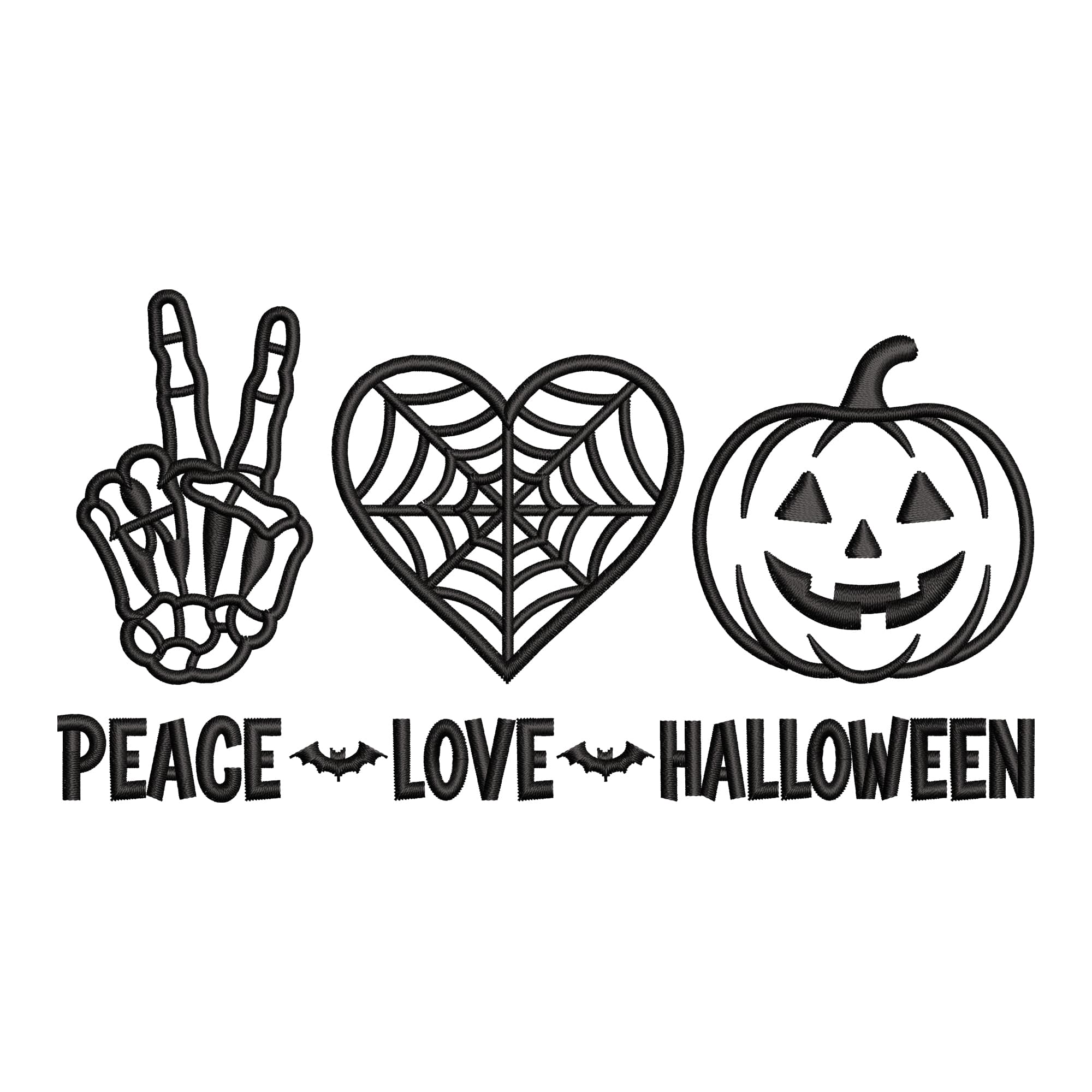Peace Love Halloween Embroidery Design, Skeleton Hand Embroidery File, Pumpkin Machine Embroidery, Spooky Fall PES DST JEF, Instant Download β image 1