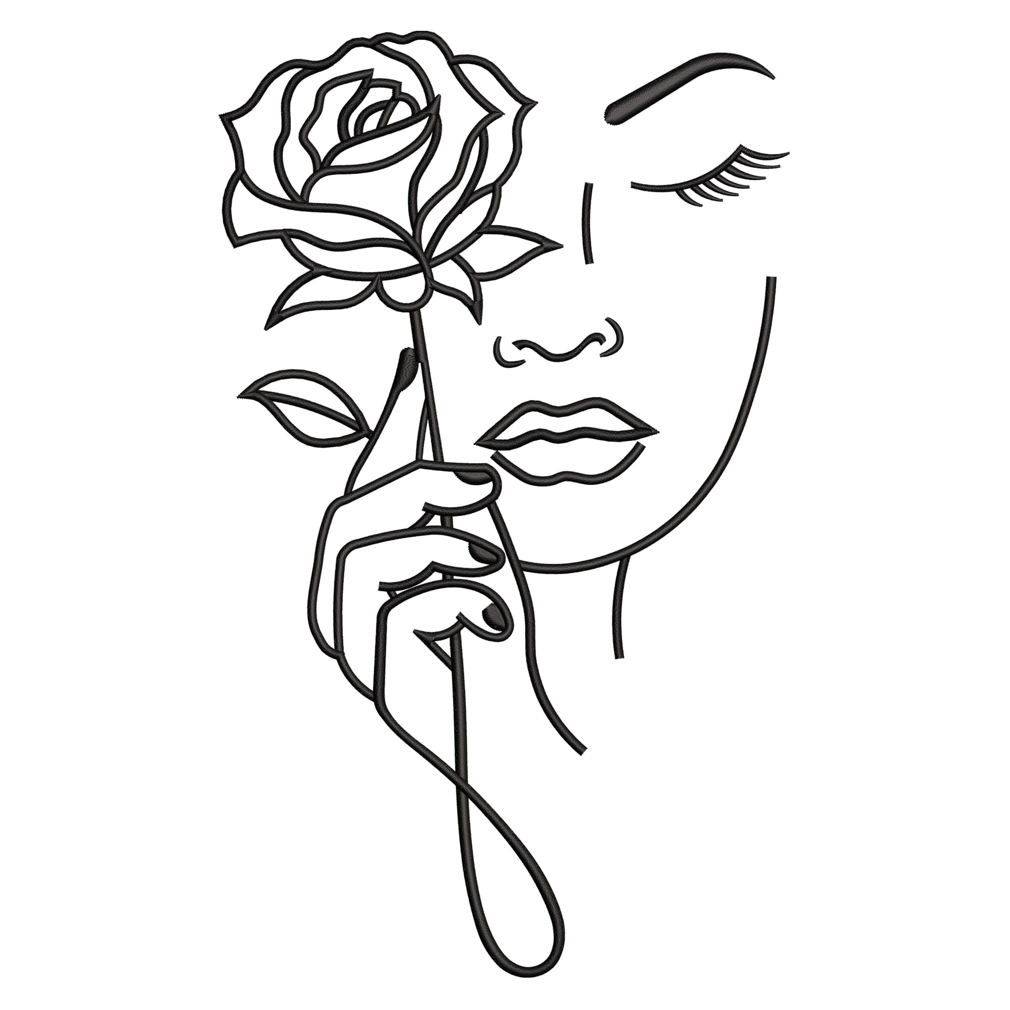 Minimalist Face Line Art Embroidery Design, Woman Rose Embroidery File, Floral Line Drawing Machine Embroidery, DST PES JEF Instant Download — image 1