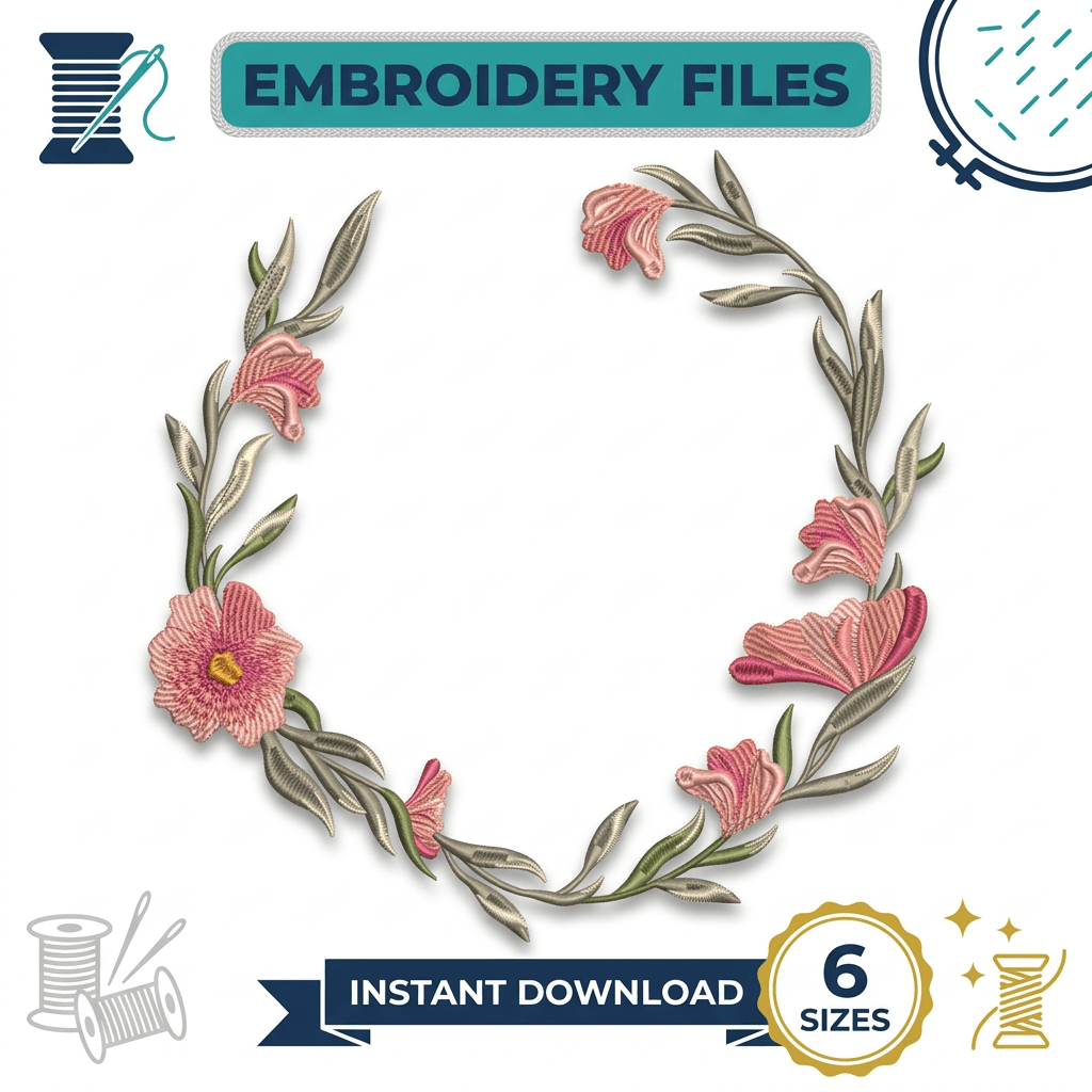 Floral Monogram Embroidery Design, Wedding Crescent Frame, Initials Embroidery, Bridal Monogram Machine Embroidery File — image 1