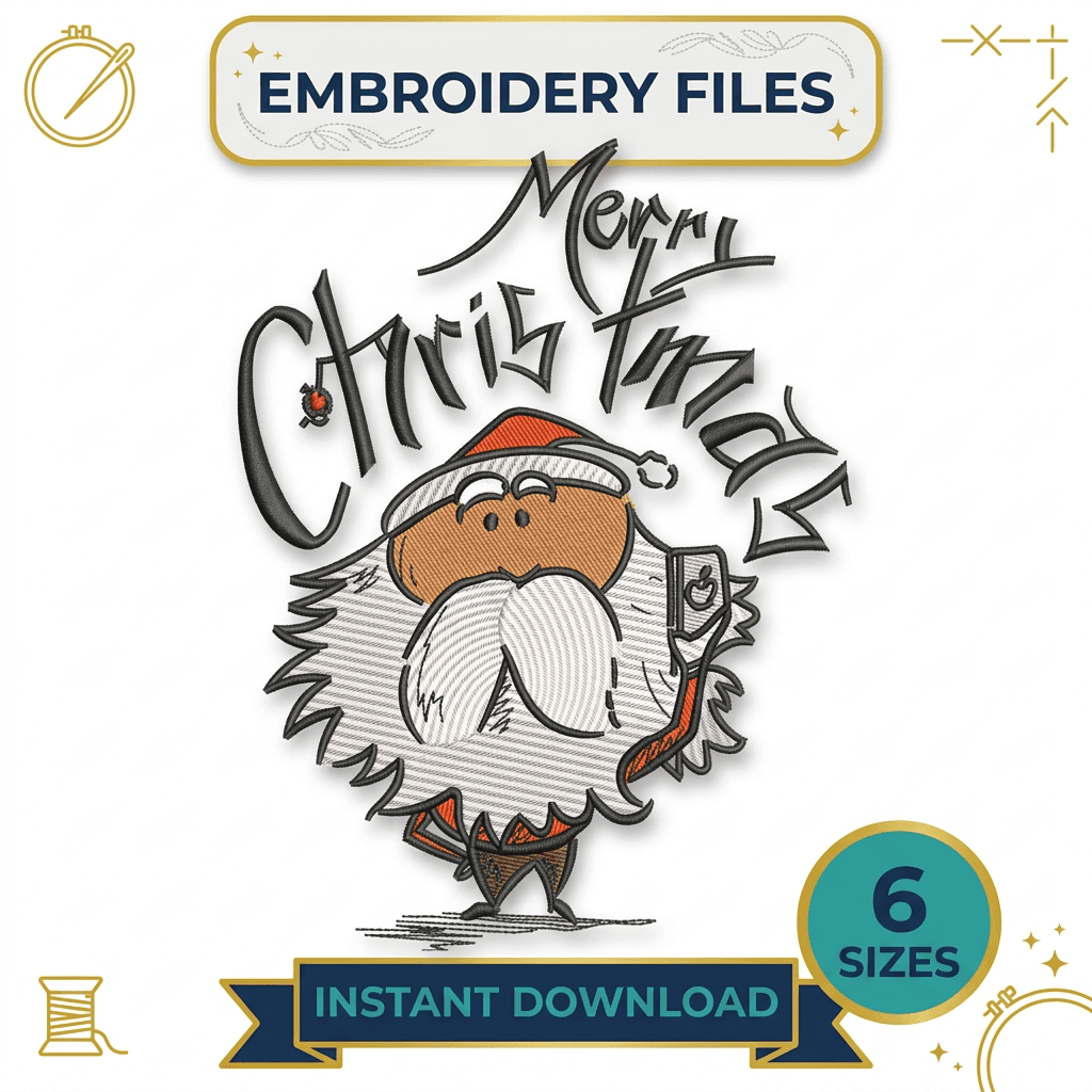 Funny Merry Christmas Gnome Embroidery Design, Christmas Gnome Machine Embroidery File, Holiday Gnome DST PES — image 1