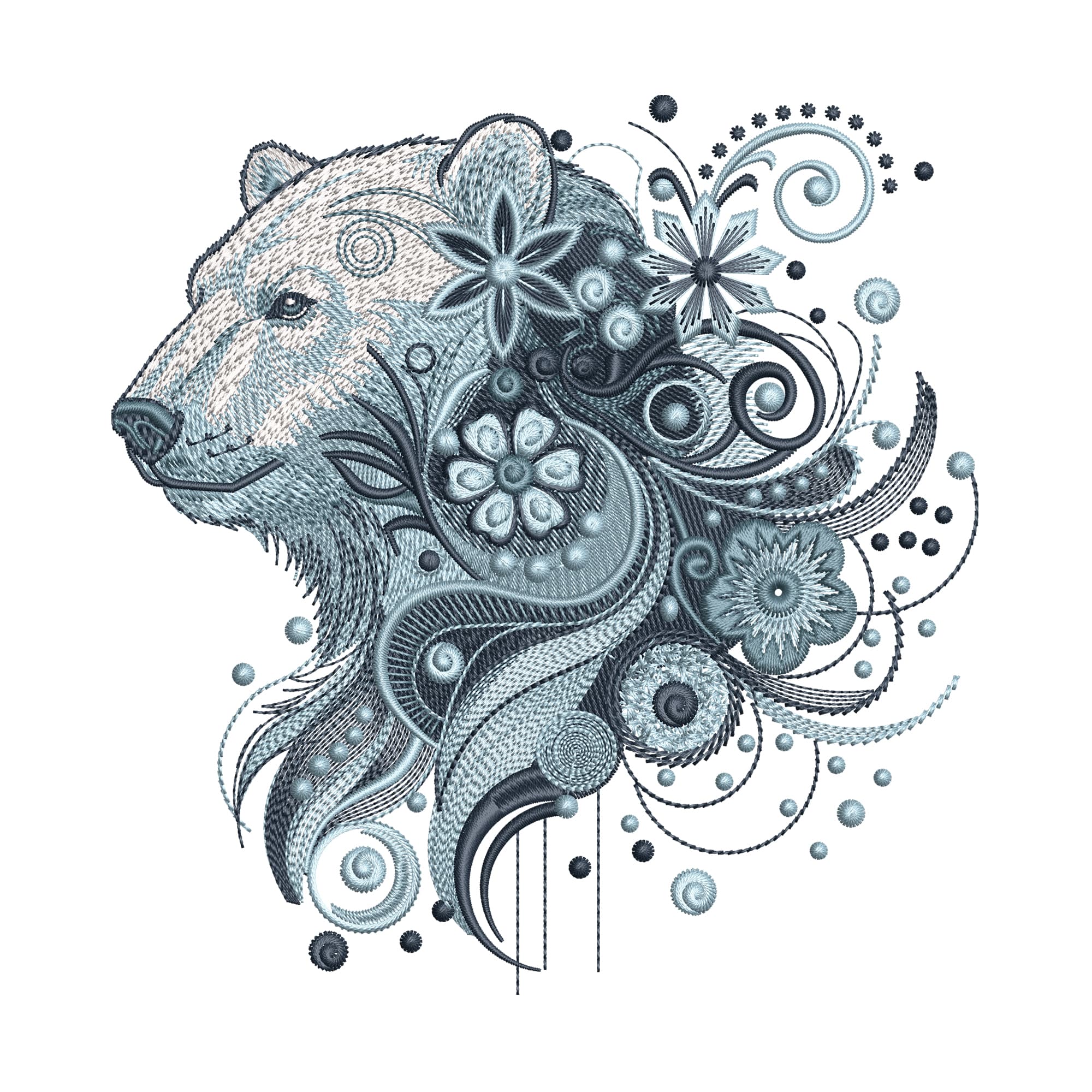 Polar Bear Embroidery Design, Arctic Bear Machine Embroidery, Floral Polar Bear Head, Wildlife Embroidery Pattern, Instant Download ā image 1