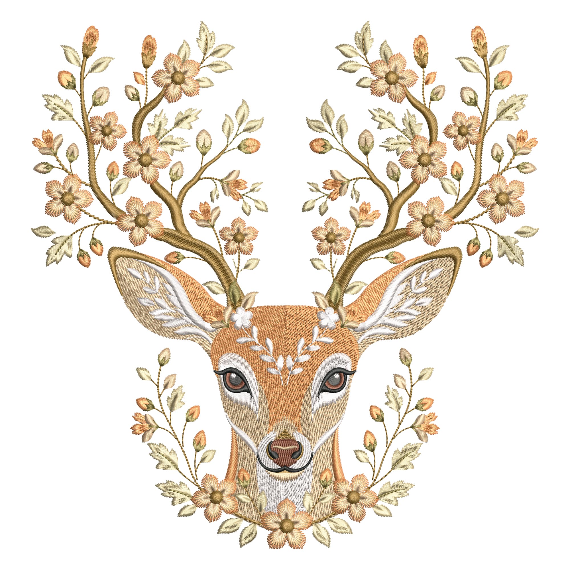 Floral Deer Embroidery Design, Deer Head with Flowers Embroidery File, Woodland Animal , Machine Embroidery Pattern, Golden Meadow Theme — image 1