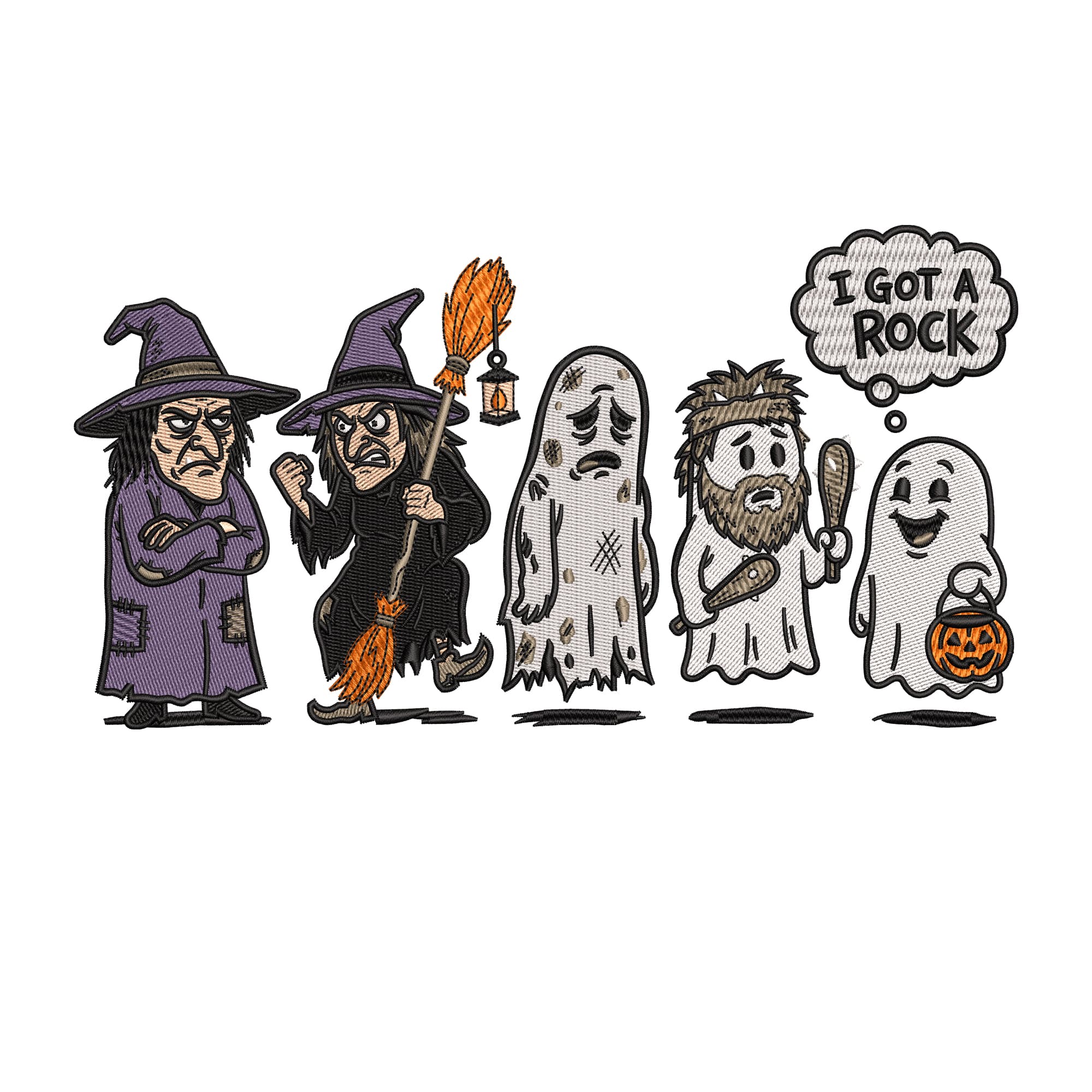 I Got A Rock Halloween Embroidery Design, Funny Ghost Witch Embroidery File, Charlie Brown Halloween Machine Embroidery, Spooky Season DST β image 1