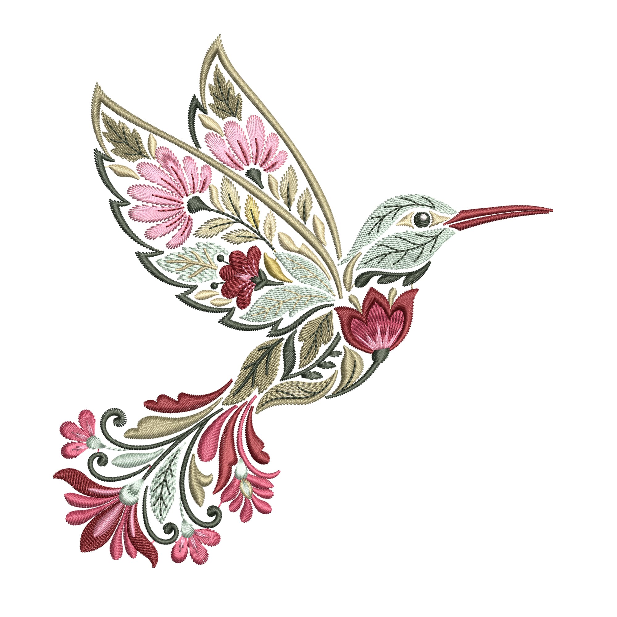 Floral Hummingbird Embroidery Design, Machine Embroidery File, 6 Sizes, Instant Download, Bird Embroidery Pattern — image 1
