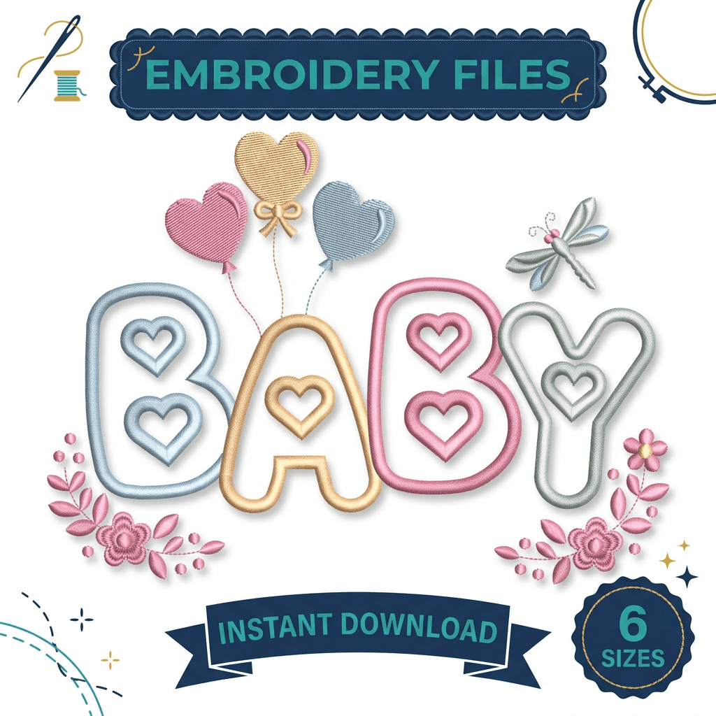 Baby Applique Embroidery Design, BABY Letter Embroidery File, Baby Shower Embroidery, Nursery Embroidery, PES DST JEF EXP β image 1