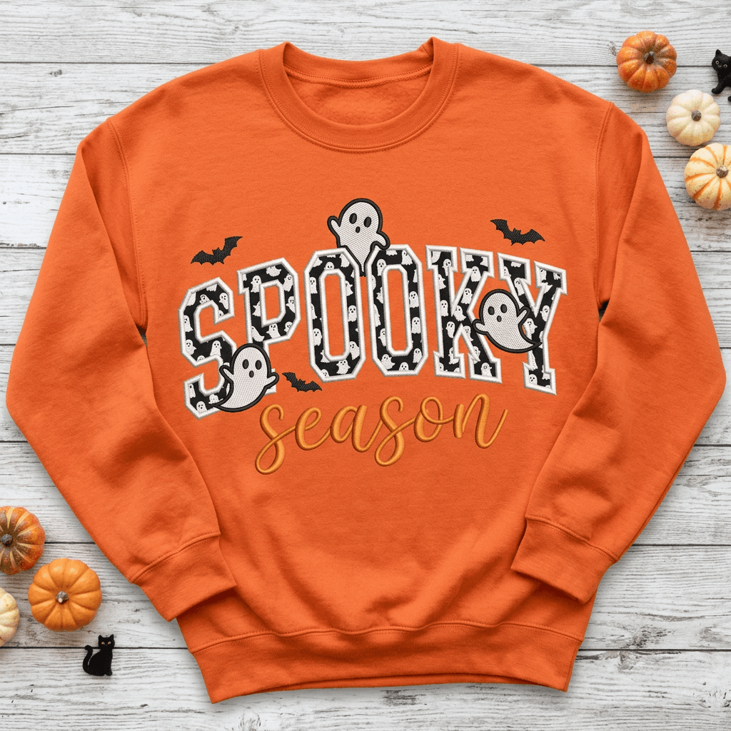 Spooky Season Applique Embroidery Design, Ghost Halloween Applique Machine Embroidery File, PES DST JEF, Instant Download — image 1