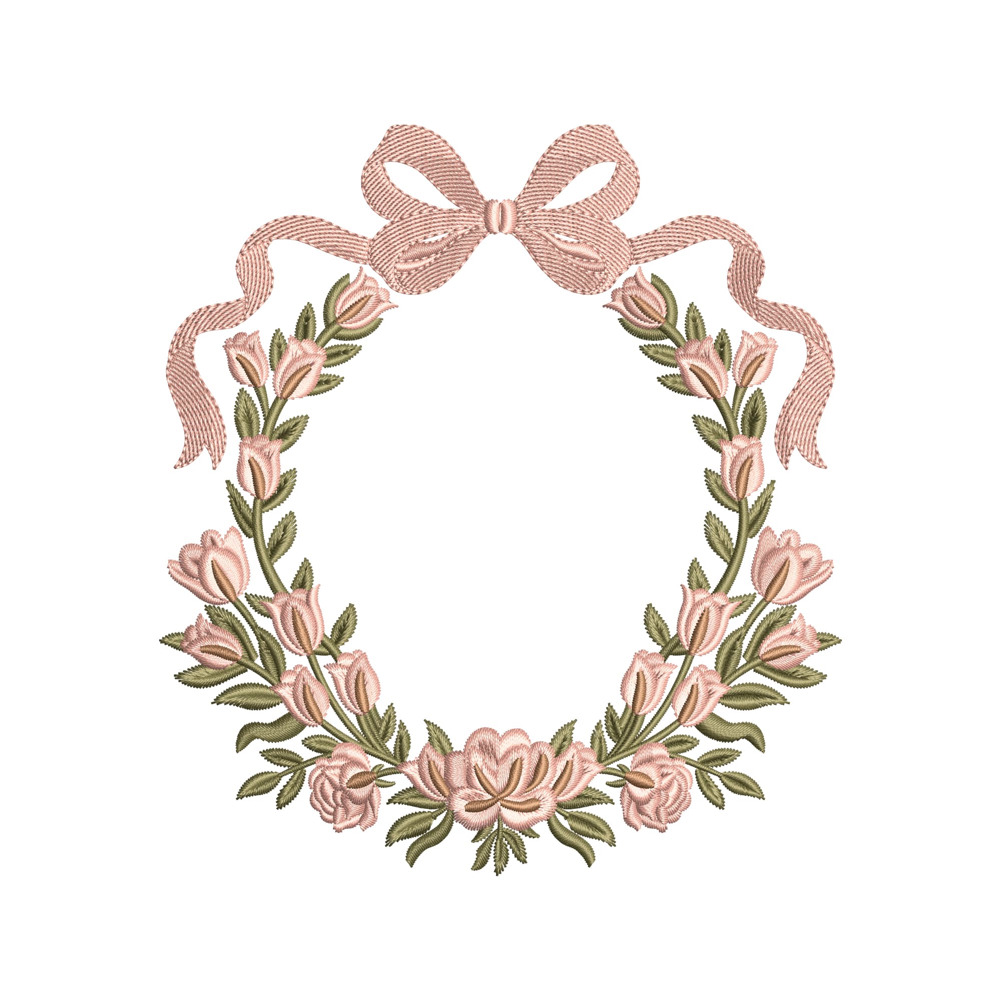 Pink Flowers Wedding Monogram Wreath Embroidery Design, Floral Frame Embroidery File, Bow Wreath, Machine Embroidery, PES DST JEF β image 1
