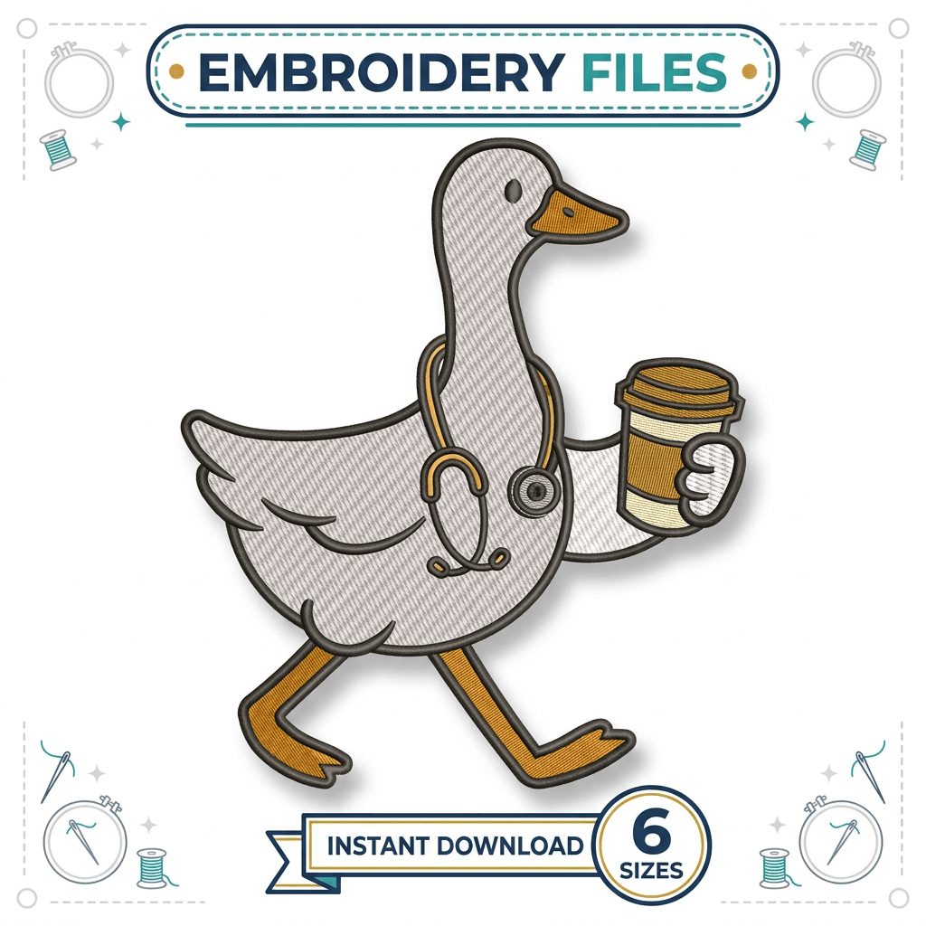 Doctor Goose Embroidery Design, Nurse Goose Machine Embroidery, Medical Goose Embroidery, Nurse Gift Embroidery, Healthcare Worker DST — image 1
