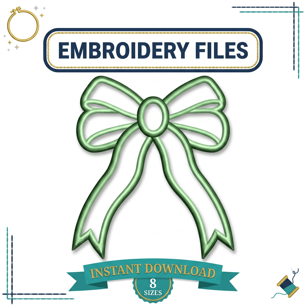 Side Bow Applique Embroidery Design, Bow Applique Embroidery File, Coquette Bow PES, Machine Embroidery Design, Instant Download — image 1